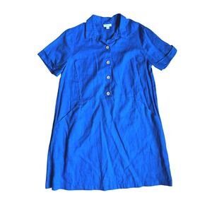J. Jill Love Linen Cobalt Blue Shift Dress Short Sleeve Collared Pocket M